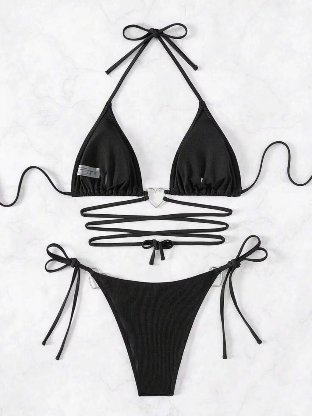 European and American New Style Split Sexy Bikini Bikini Swimsuit Swimwear Women's Solid Color Tape Love Two-piece Cross-border Set