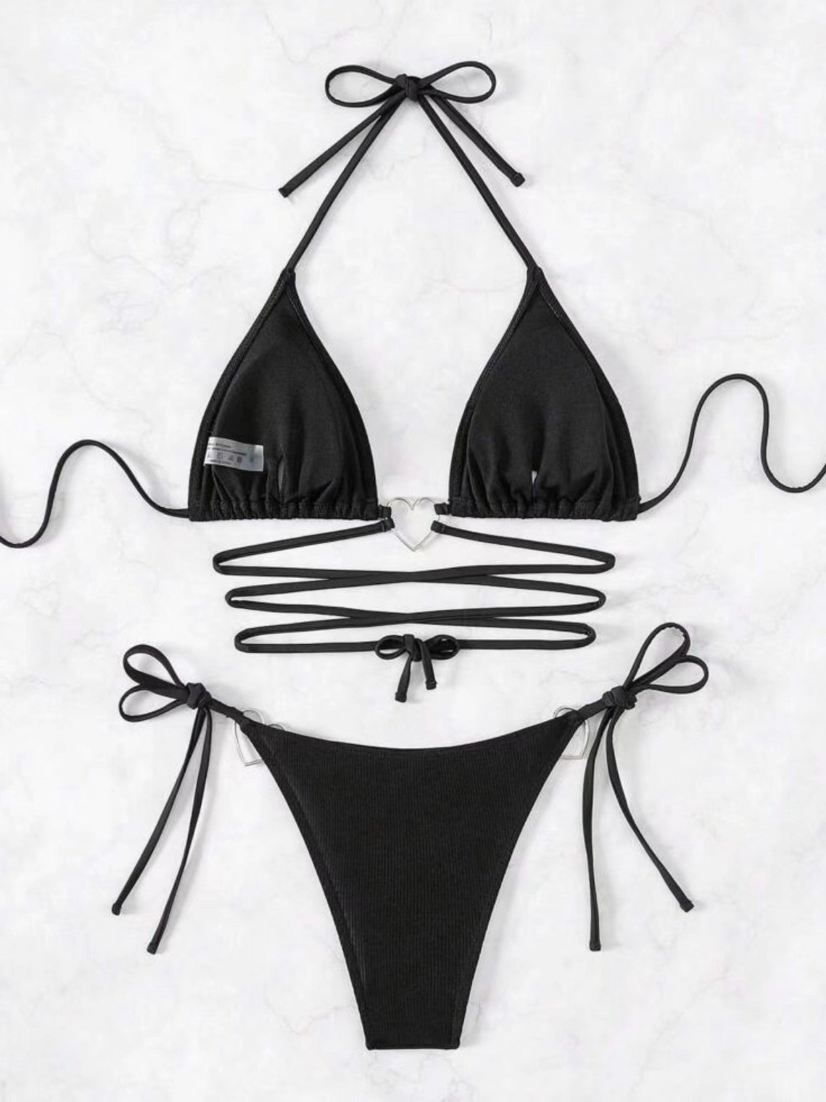 European and American New Style Split Sexy Bikini Bikini Swimsuit Swimwear Women's Solid Color Tape Love Two-piece Cross-border Set