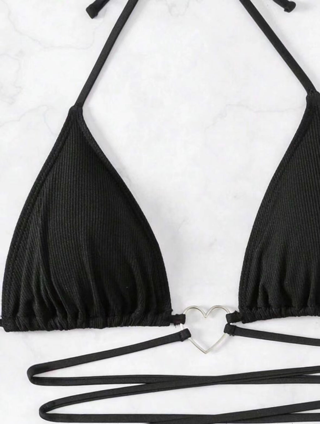 European and American New Style Split Sexy Bikini Bikini Swimsuit Swimwear Women's Solid Color Tape Love Two-piece Cross-border Set
