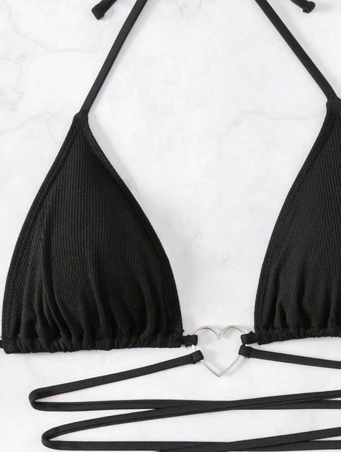European and American New Style Split Sexy Bikini Bikini Swimsuit Swimwear Women's Solid Color Tape Love Two-piece Cross-border Set