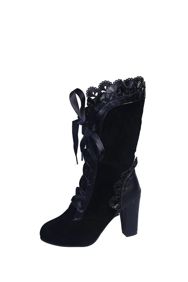 Vintage Lace Up Mid Calf Boots