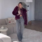 Burgundy Vintage Faux Fur Coat