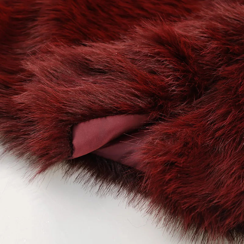Burgundy Vintage Faux Fur Coat