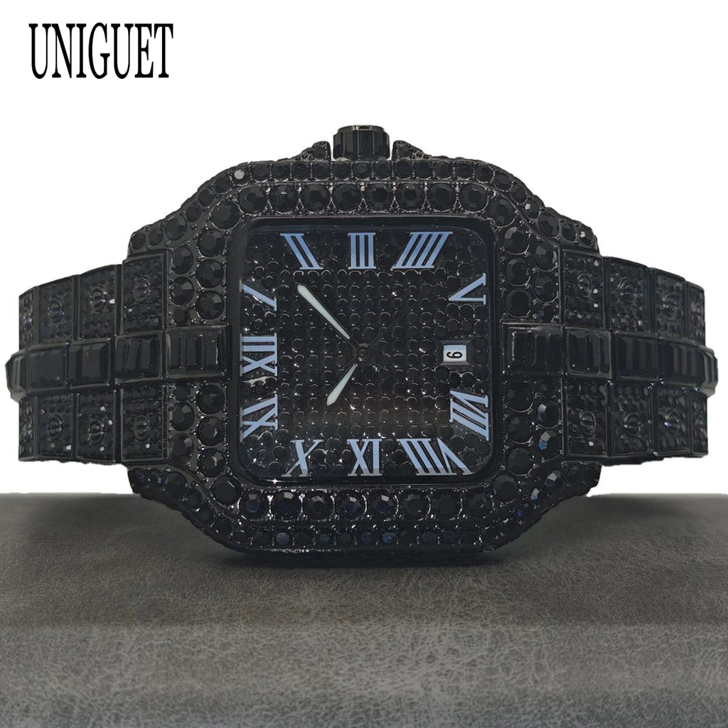 Hot Fashion Full Diamond Watch Men UNIGUET Brand Hip Hop Iced Out Bling Jewelry Square Quartz Wristwatch For Man Dropshipping