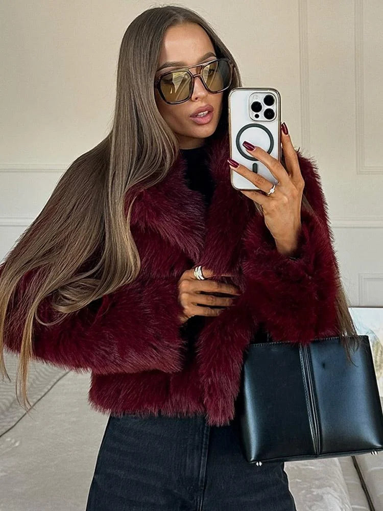 Burgundy Vintage Faux Fur Coat