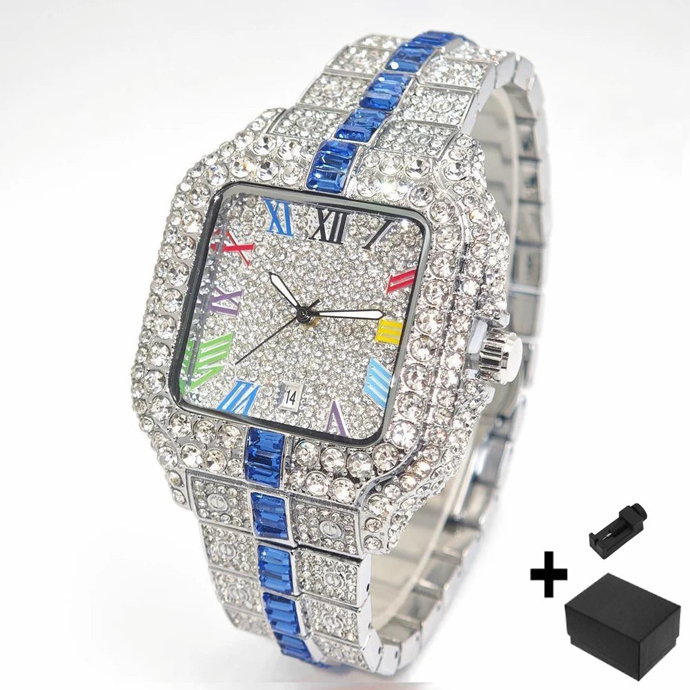 Hot Fashion Full Diamond Watch Men UNIGUET Brand Hip Hop Iced Out Bling Jewelry Square Quartz Wristwatch For Man Dropshipping
