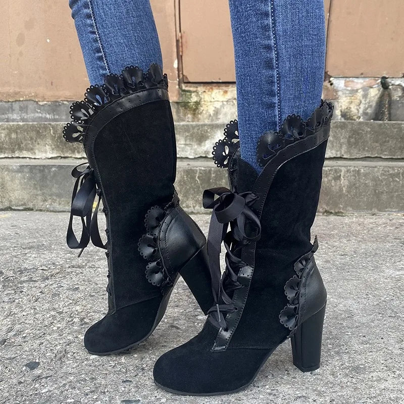 Vintage Lace Up Mid Calf Boots