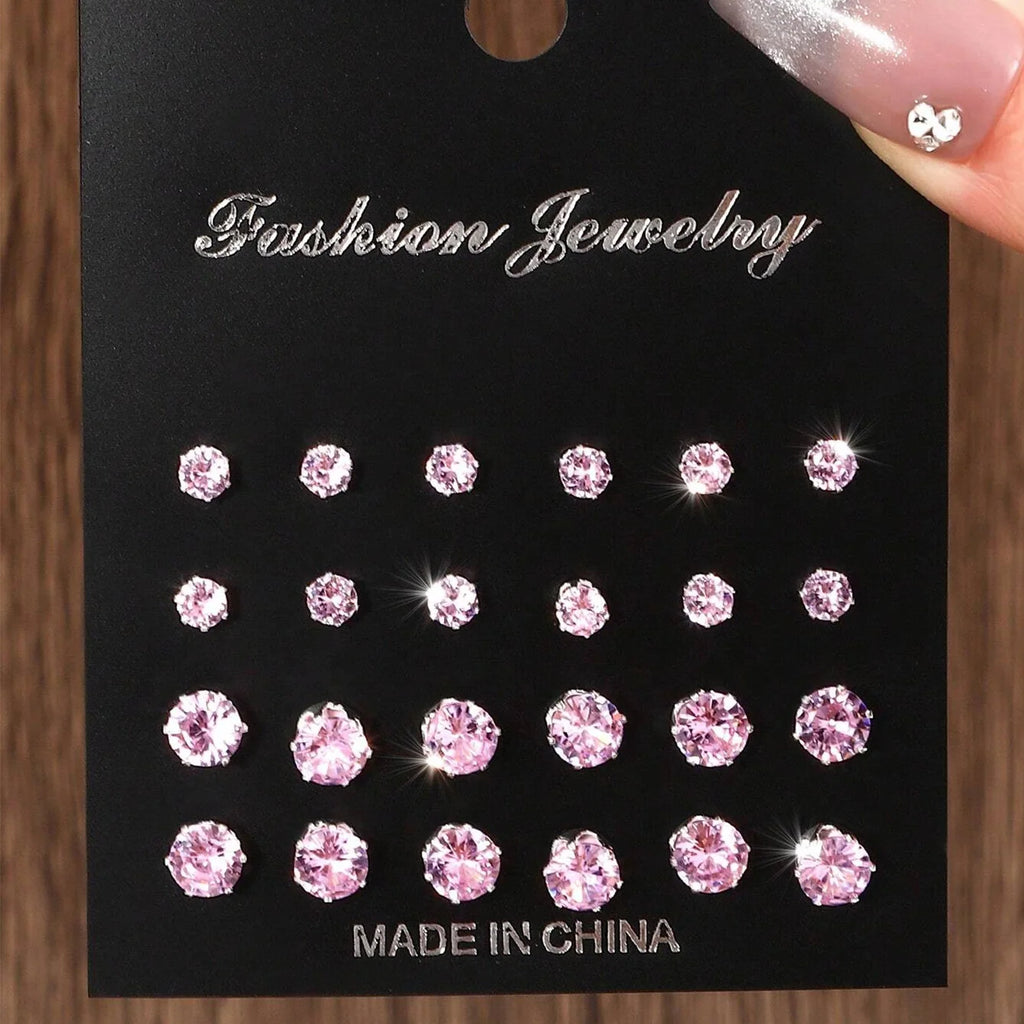 12 Pairs Of Luxurious Zirconia  Earrings