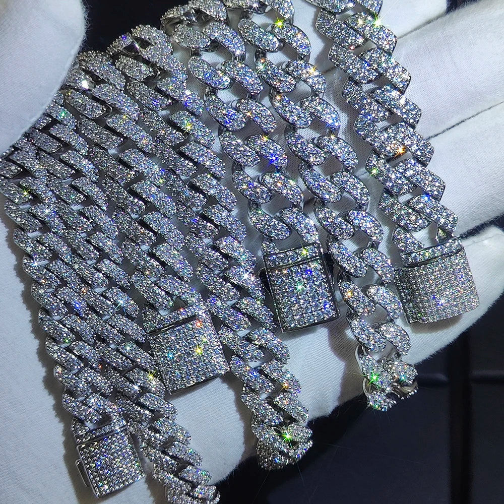 Hip Hop Jewelry 10/12/14/15/20mm CZ Cuban Link Necklace For Men Miami Bling Iced Out Prong Cuban Link Chain Party Gift