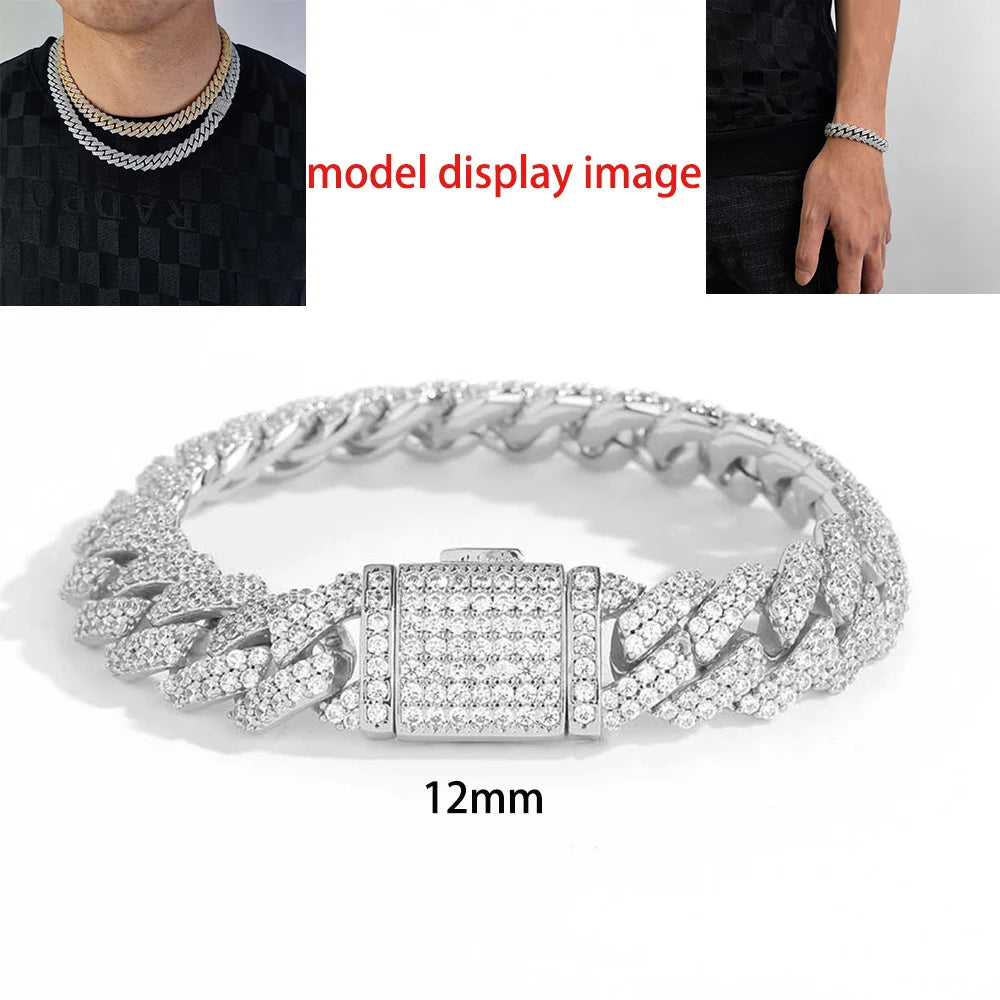 Hip Hop Jewelry 10/12/14/15/20mm CZ Cuban Link Necklace For Men Miami Bling Iced Out Prong Cuban Link Chain Party Gift