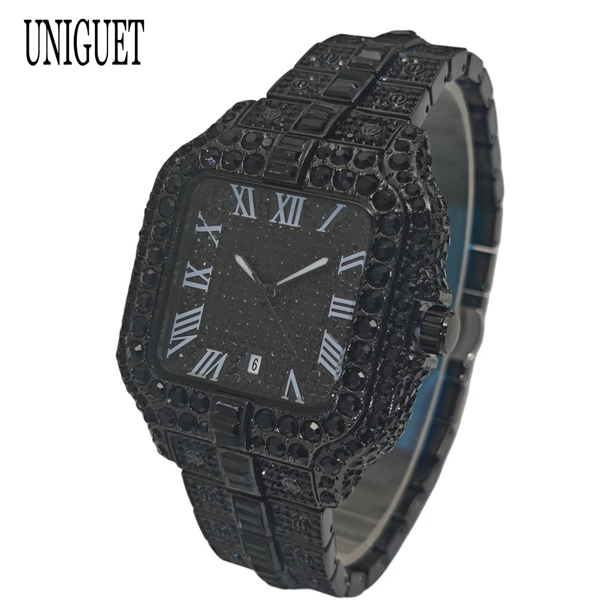Hot Fashion Full Diamond Watch Men UNIGUET Brand Hip Hop Iced Out Bling Jewelry Square Quartz Wristwatch For Man Dropshipping