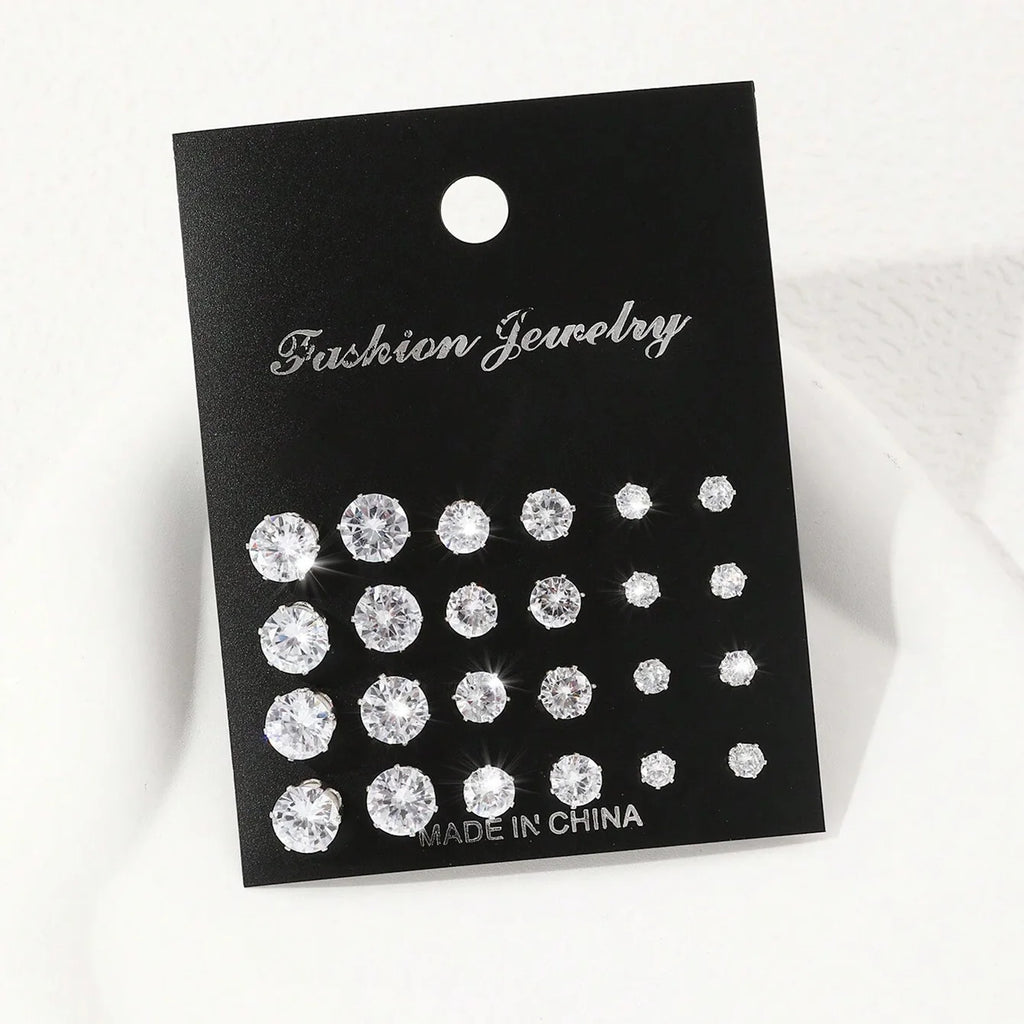 12 Pairs Of Luxurious Zirconia  Earrings