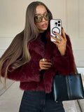 Burgundy Vintage Faux Fur Coat