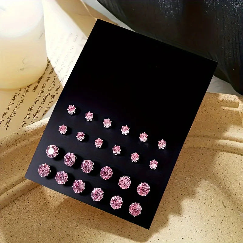 12 Pairs Of Luxurious Zirconia  Earrings