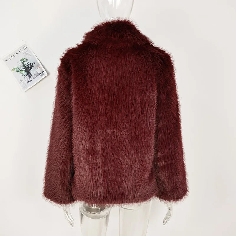 Burgundy Vintage Faux Fur Coat