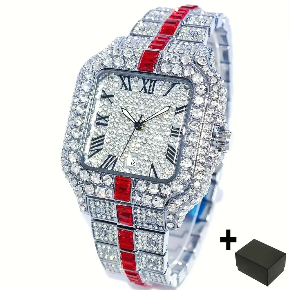 Hot Fashion Full Diamond Watch Men UNIGUET Brand Hip Hop Iced Out Bling Jewelry Square Quartz Wristwatch For Man Dropshipping