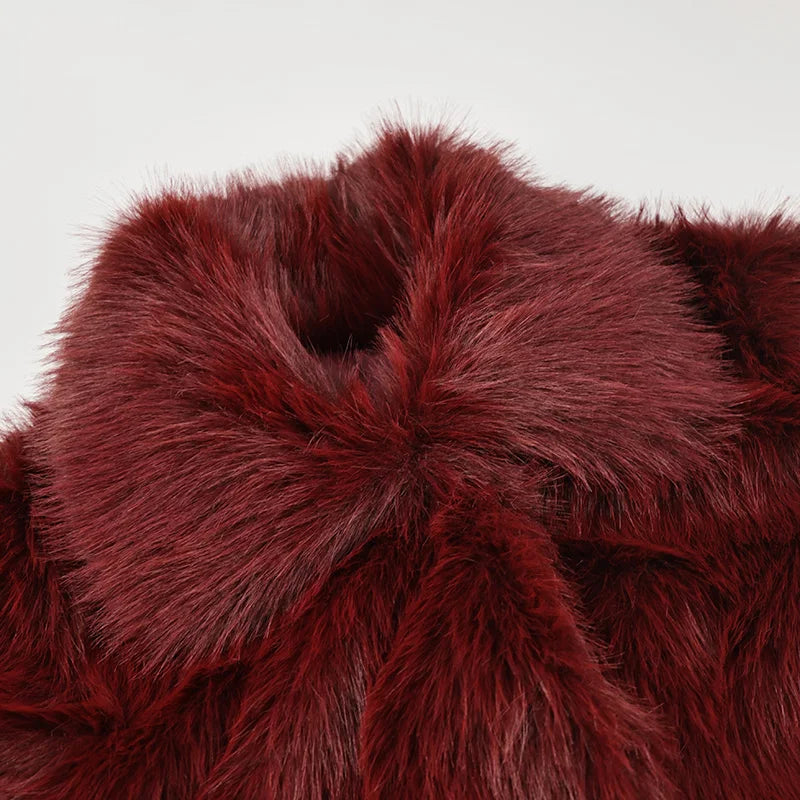 Burgundy Vintage Faux Fur Coat