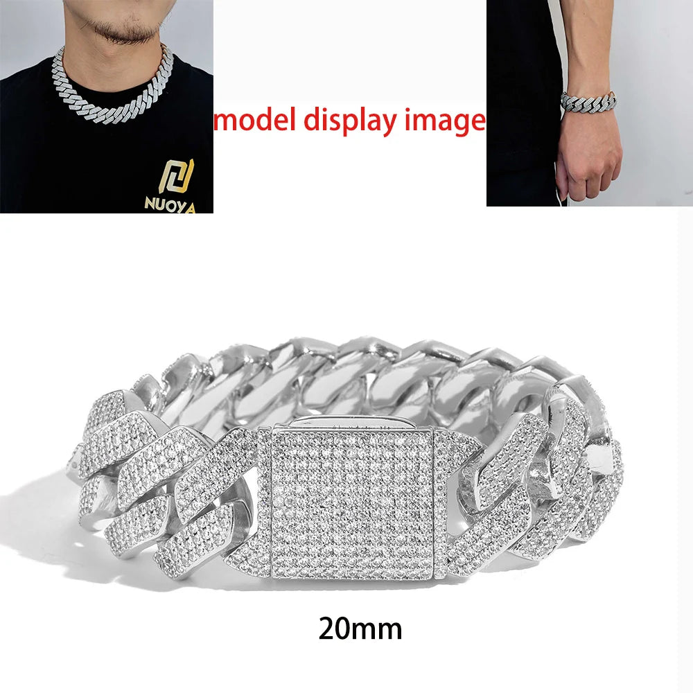 Hip Hop Jewelry 10/12/14/15/20mm CZ Cuban Link Necklace For Men Miami Bling Iced Out Prong Cuban Link Chain Party Gift