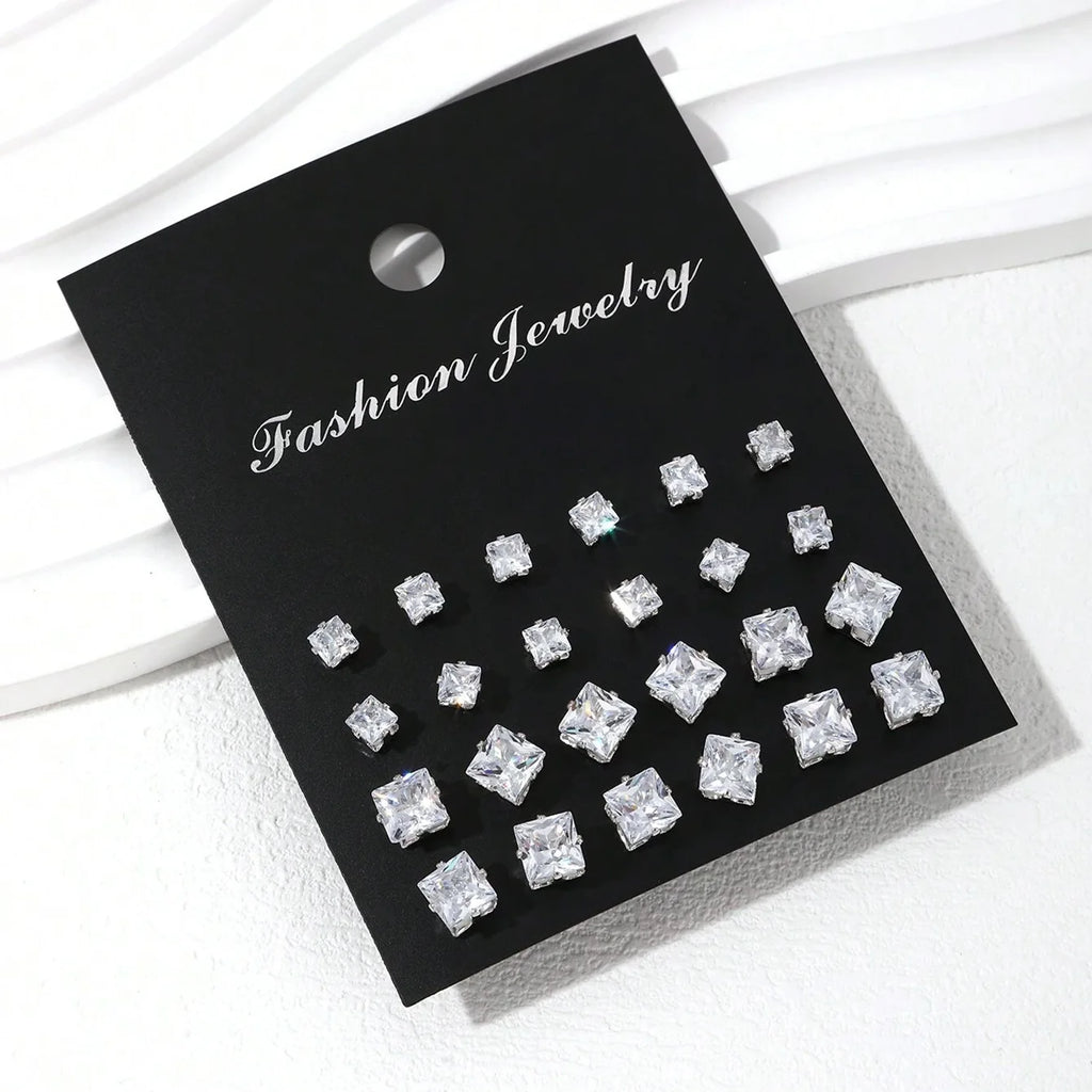 12 Pairs Of Luxurious Zirconia  Earrings