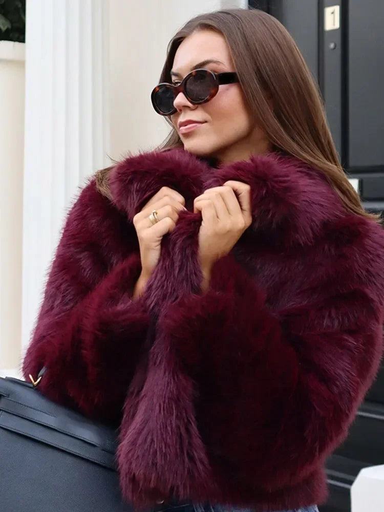 Burgundy Vintage Faux Fur Coat