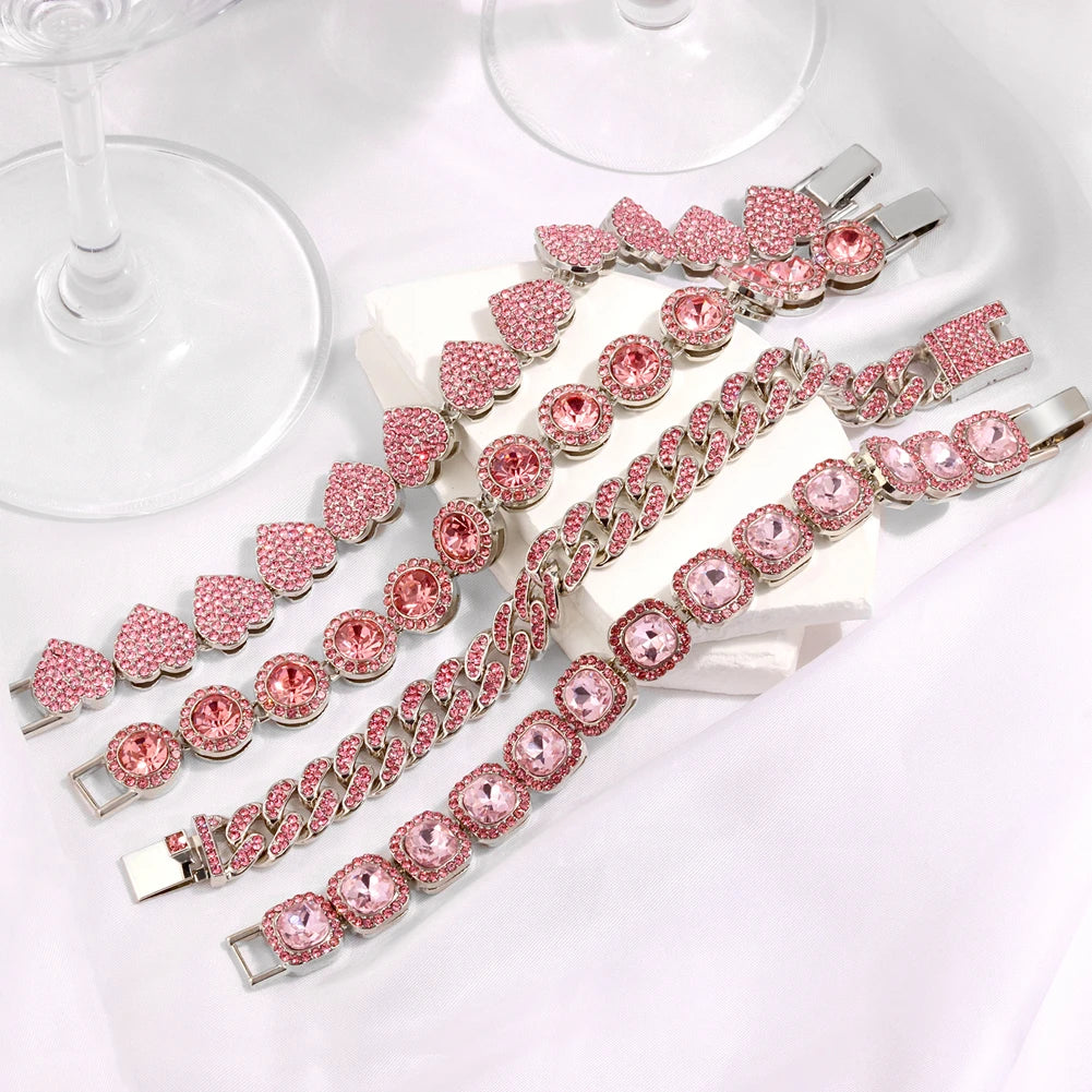 Iced Out Pink Cuban Bracelet