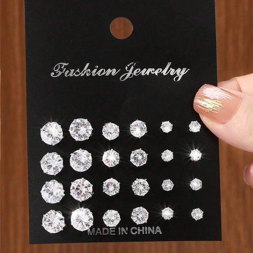 12 Pairs Of Luxurious Zirconia  Earrings