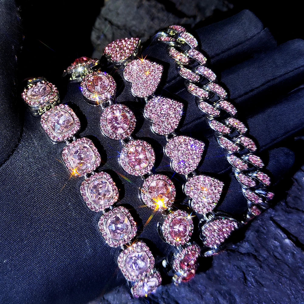 Iced Out Pink Cuban Bracelet