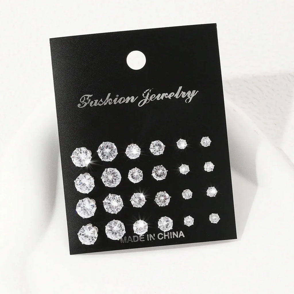 12 Pairs Of Luxurious Zirconia  Earrings