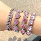 Iced Out Pink Cuban Bracelet