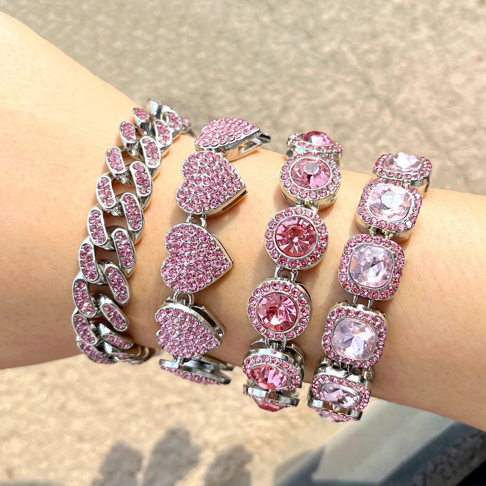 Iced Out Pink Cuban Bracelet