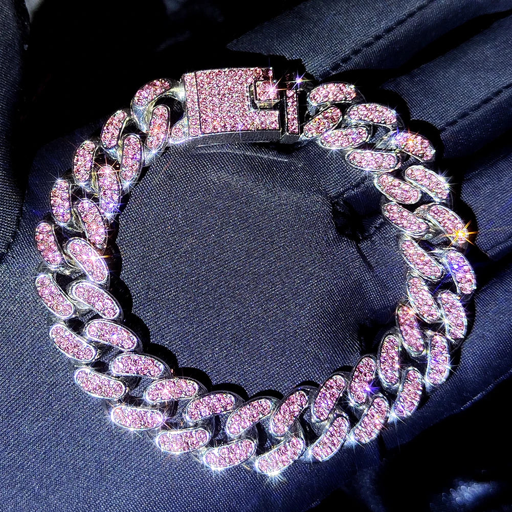 Iced Out Pink Cuban Bracelet
