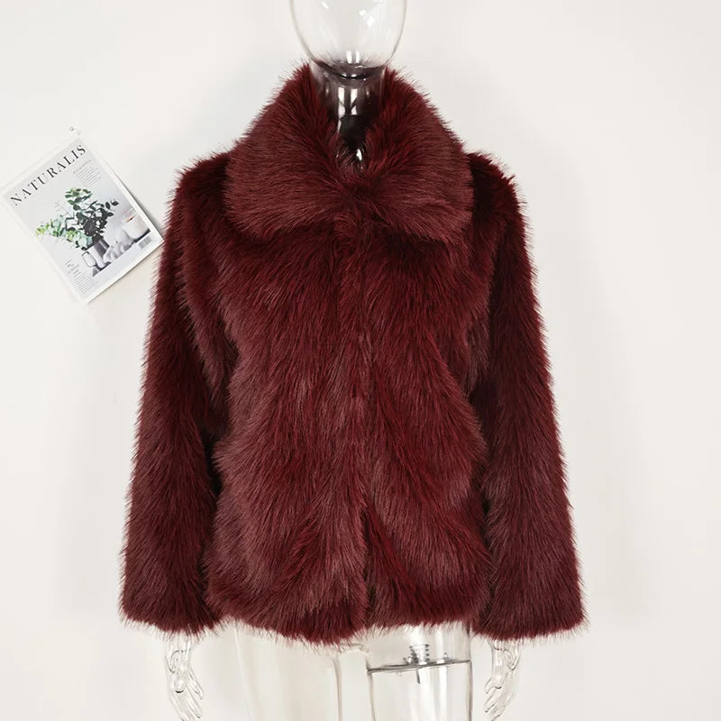 Burgundy Vintage Faux Fur Coat
