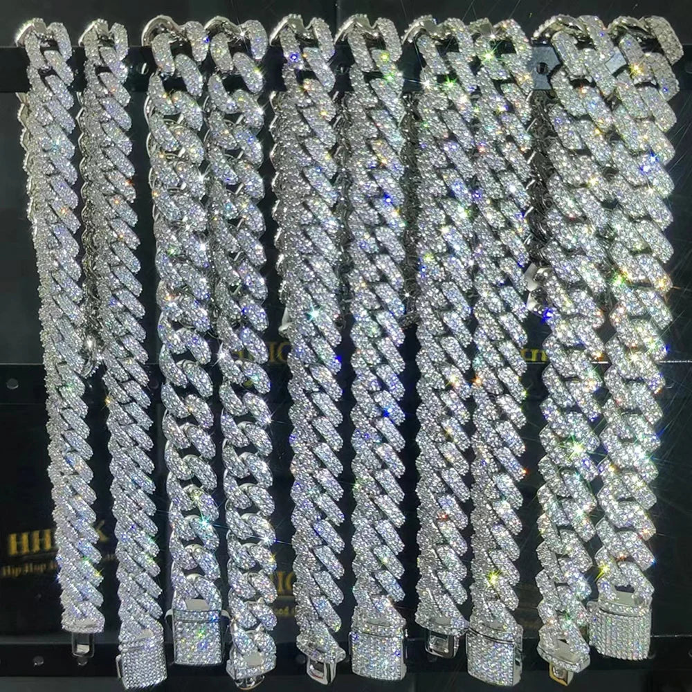 Hip Hop Jewelry 10/12/14/15/20mm CZ Cuban Link Necklace For Men Miami Bling Iced Out Prong Cuban Link Chain Party Gift