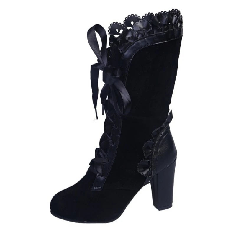 Vintage Lace Up Mid Calf Boots