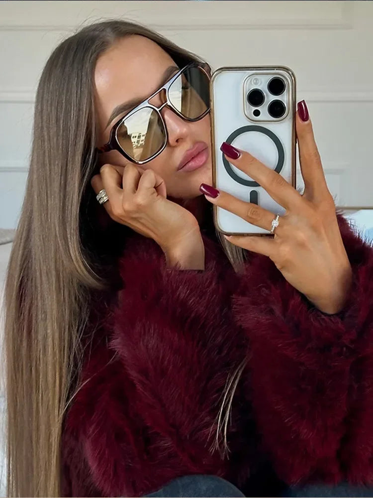 Burgundy Vintage Faux Fur Coat