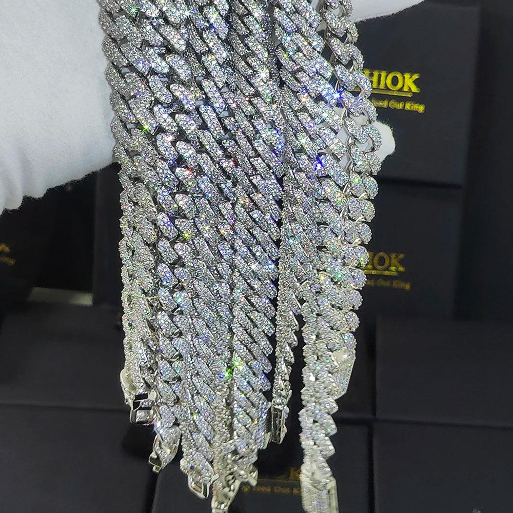 Hip Hop Jewelry 10/12/14/15/20mm CZ Cuban Link Necklace For Men Miami Bling Iced Out Prong Cuban Link Chain Party Gift